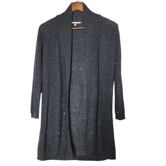 Victoria's Secret Long Open Cardigan Sweater Sequin Sparkle Grey Sz M Cozy Soft - Picture 1 of 13